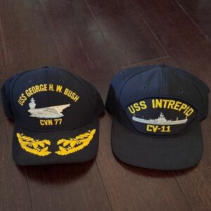 Navy Blue USS George H.W. Bush and USS Intrepid Caps (set of two)